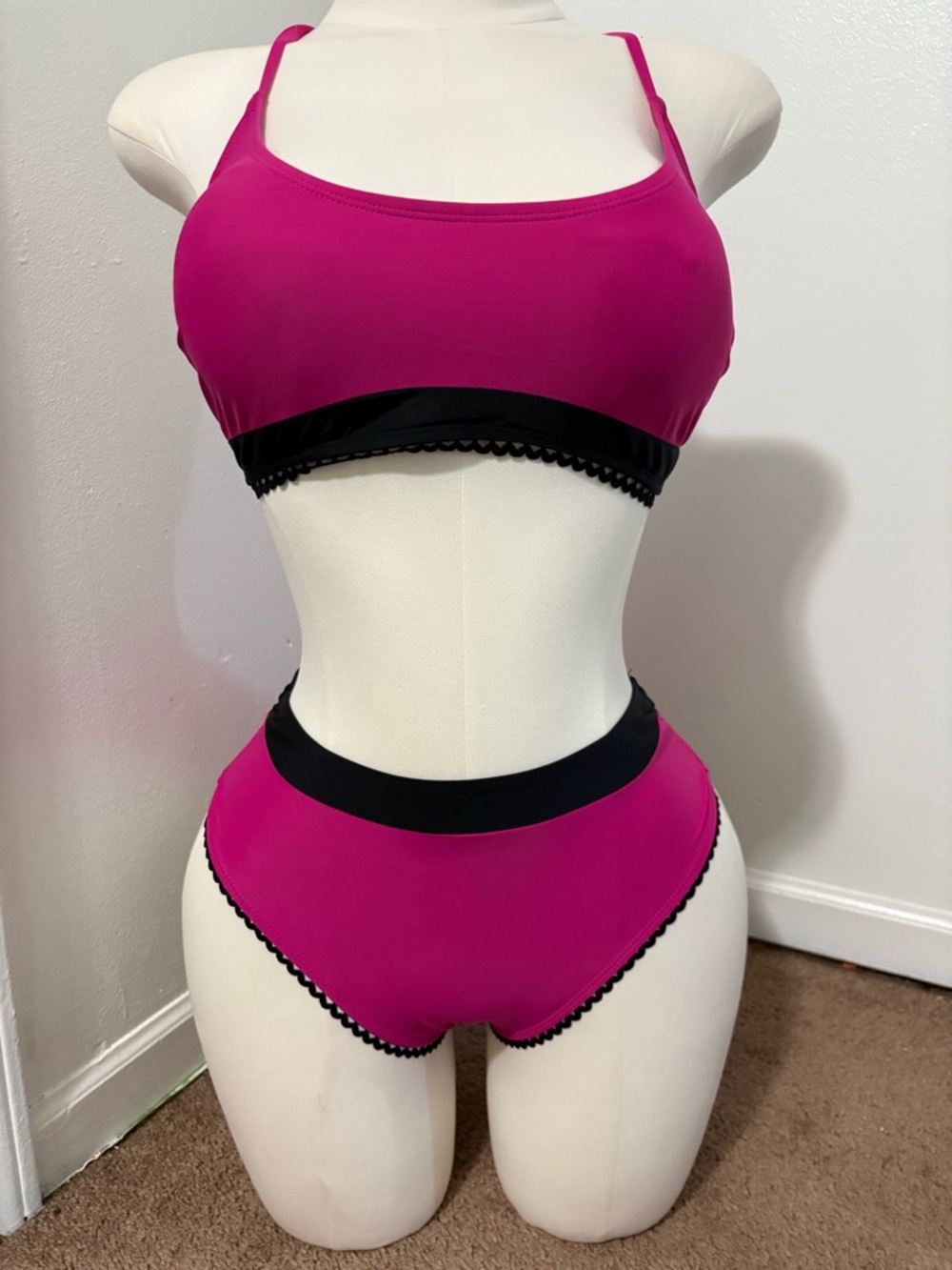 Cupshe Fuchsia Two-Piece Bikini with Black Trim